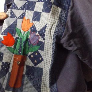 SWEATSHIRT MADE INTO HANDMADE QUILTED JACKET, MEDIUM, BUTTON UP